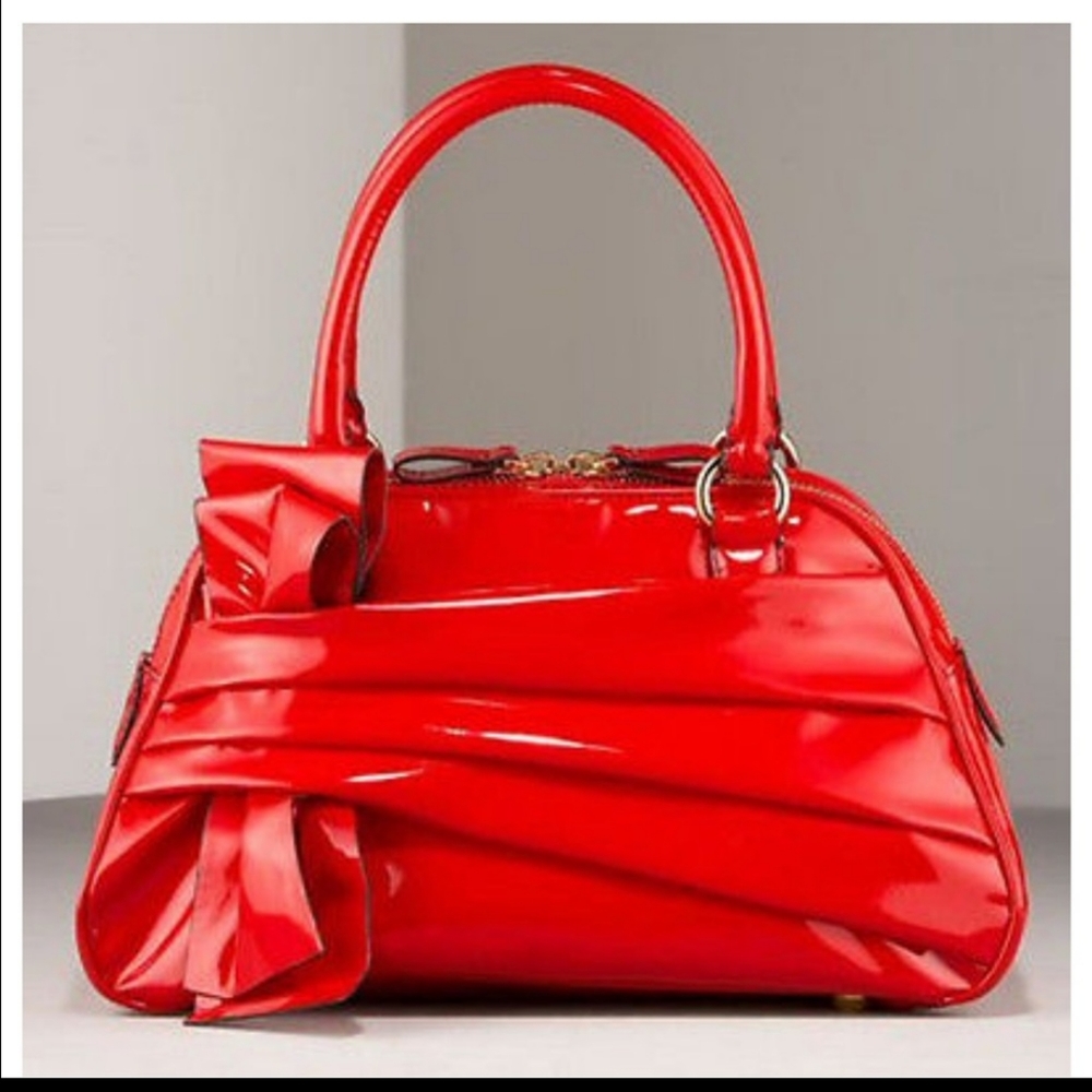♥️Valentino GARAVANI Red Lacca Bow Handbag in Candy Apple ♥️Shiny Patent Leather